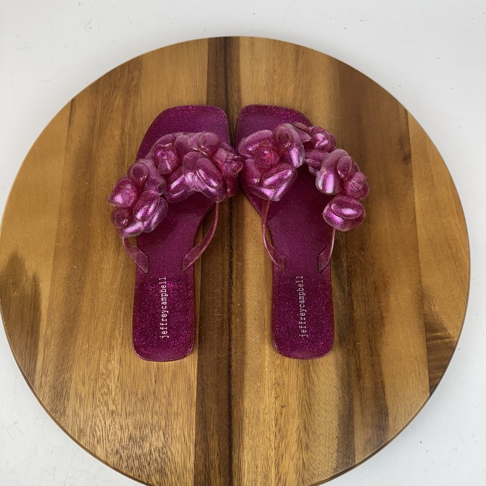 Womens Jeffrey Campbell Floralee Fuchsia Jelly Thong Flip Flops Sandals Size 9 M